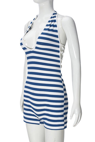 Striped Halter Neck Romper