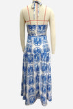 Halter-Neck Printed Maxi Dress