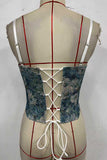 Lace-Up Floral Corset Top