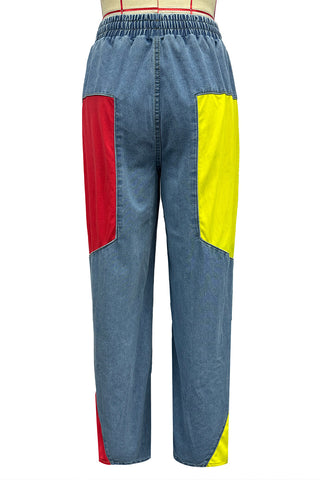 Colorblock Wide-Leg Denim Pants