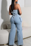 Strapless Cutout Denim Jumpsuit