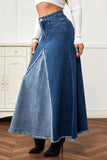 Button-Front Maxi Denim Skirt