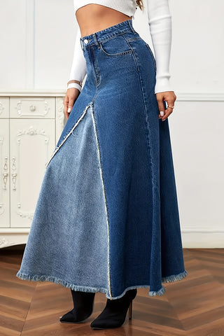 Button-Front Maxi Denim Skirt