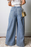 Striped Wide-Leg Denim Pants