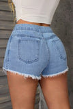 Wrap Style Denim Shorts with Frayed Hem