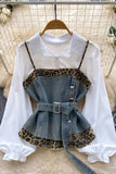 Belted Denim Combo Blouse