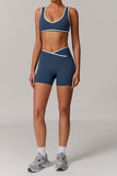 Plunge Neck Sports Bra and Flared Leggings Set