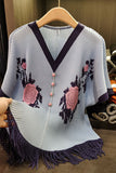 Button-Front Fringed T-Shirt