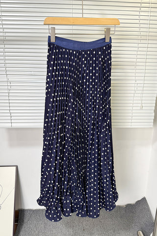Pleated Polka Dot Maxi Skirt