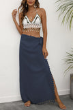 Side-Tie Maxi Skirt with Fringe Detail