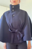 Belted Funnel Neck Cape Jacket
