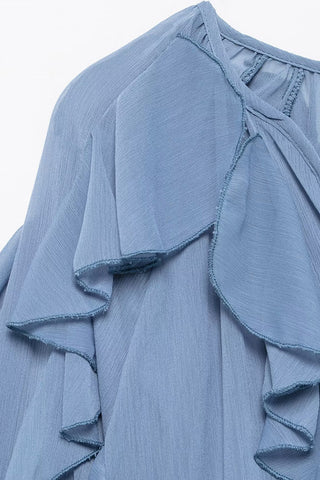 Ruffle-Front Blouse with Flowing Detail