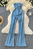 3D Floral Denim Jumpsuit