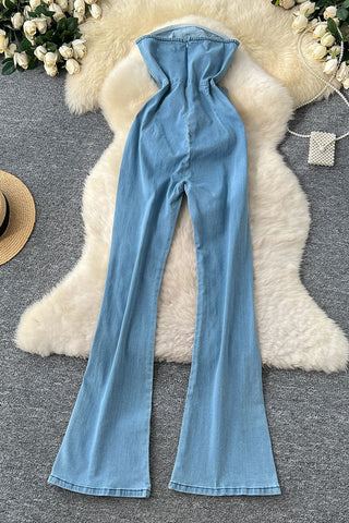 3D Floral Denim Jumpsuit
