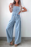 Wide-Leg Denim Overall Jumpsuit