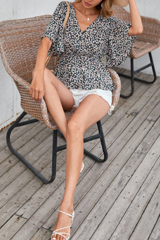 Floral V-Neck Peplum Blouse