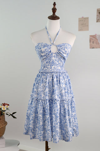 Floral Halter Sundress with Keyhole Accent
