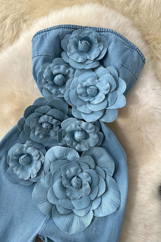 Strapless Floral Appliqué Jumpsuit