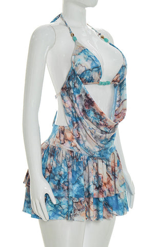 Halter Skirted Set with Pleated Details