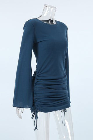 Bell-Sleeve Ruched Casual Dress