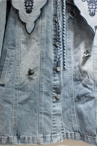 Patterned Collar Denim Jacket