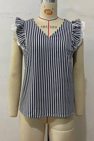 Striped Ruffle Sleeve Tank Top