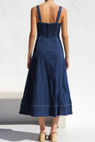 Button-Front Denim Midi Dress