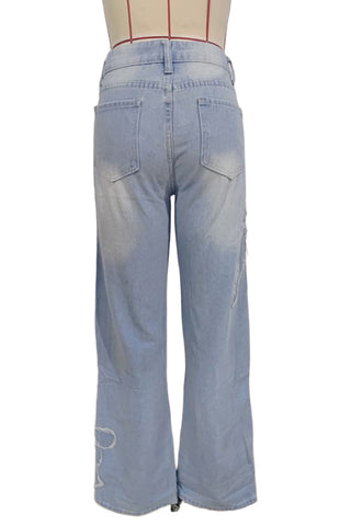 Wide-Leg Straight Jeans with Unique Detailing