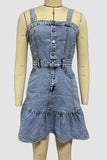 Button-Front Casual Denim Dress