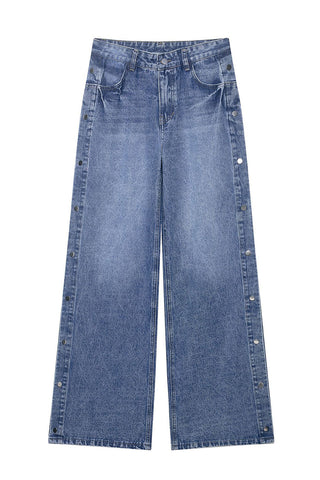Straight Leg Jeans with Side Buttons