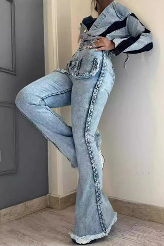 Boho Braided Flare Jeans