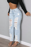 Distressed High-Waist Straight Jeans
