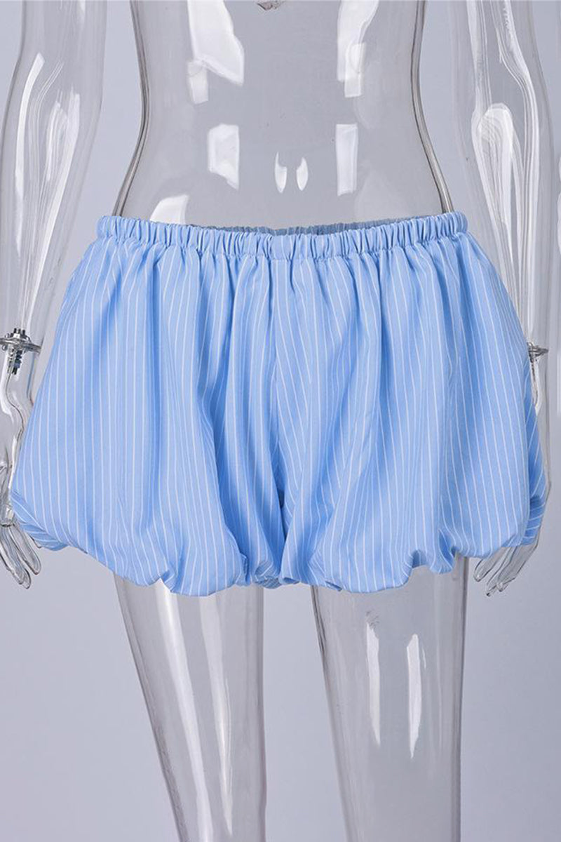 Striped Elastic Waist Casual Shorts