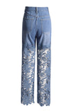 Lace-Detail Wide-Leg Denim Jeans