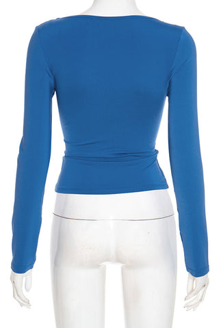 Deep V-Neck Long Sleeve Blouse