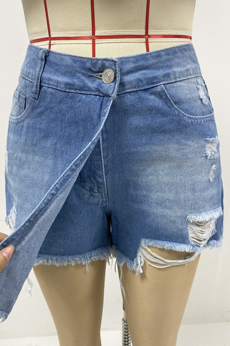 Distressed High-Waist Denim Shorts