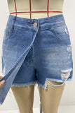 Distressed High-Waist Denim Shorts