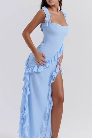 Ruffle Trim Asymmetric Dress