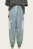 Relaxed Fit Ripped Denim Joggers