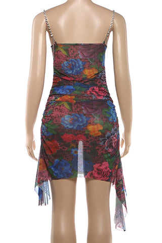 Asymmetrical Floral Print Casual Dress