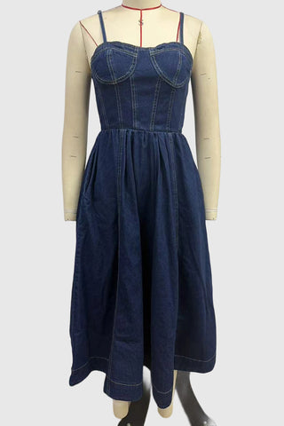 Spaghetti Strap Denim Midi Dress