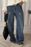 Embellished Wide-Leg Denim Jeans