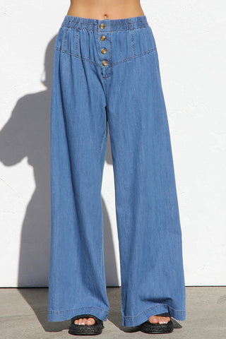 Button-Front Wide-Leg Casual Pants
