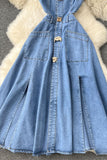 Button-Front Denim Dress