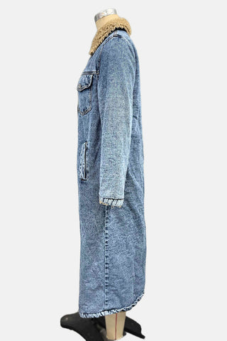 Longline Shearling-Lined Denim Coat