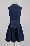 Belted Button-Front Denim Dress