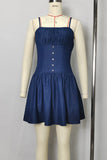 Buttoned Denim Fit-and-Flare Dress