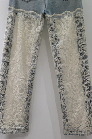 Lace Overlay Straight Jeans