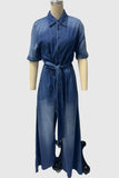 Chic Tie-Waist Denim Jumpsuit