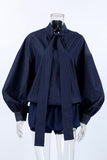 Tie-Neck Balloon Sleeve Short Set